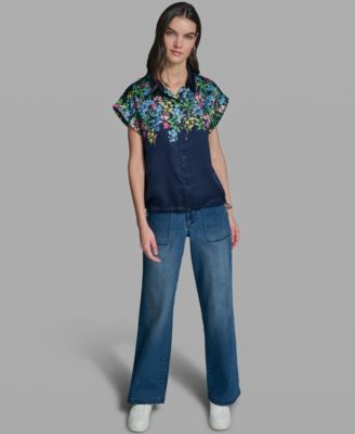 Women's Short-Sleeve Floral Printed Camp Shirt