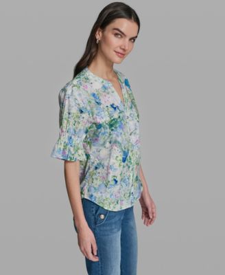 Women's Short-Sleeve V-Neck Printed Shirt