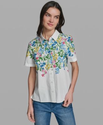 Women's Short-Sleeve Multi Floral Poplin Shirt