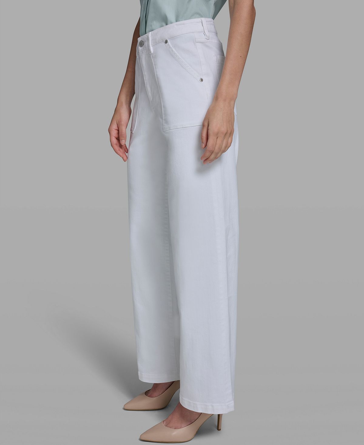 KARL LAGERFELD PARIS Women's Wide-Leg Mid-Rise Front Pocket Jeans view 3 — MAYCSS fashion products