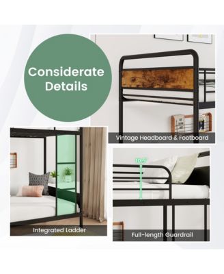 Twin Over Twin Bunk Bed w/ Trundle Industrial Metal Bunkbed Frame