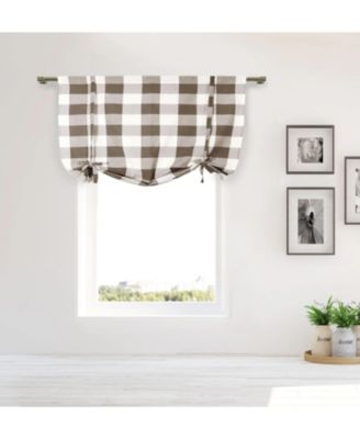 Country Farmhouse Large Buffalo Plaid Tie Up Window Curtain With Ties