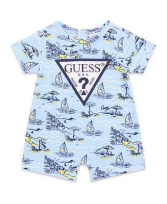 Baby Boys' Stretch Jersey Resort Motif Printed Short-Sleeve Romper