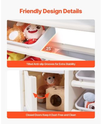 Kids Toy Storage Organizer with Bookshelf, 4-Tier Cubby Cabinet with 10 Movable Plastic Bins, Toy & Book Storage