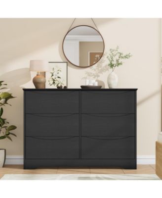6 Drawer Tall Wood Dresser, Modern Storage Chest with Wide Top for Bedroom