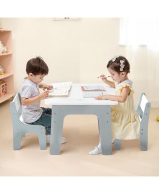 4-in-1 Kids Activity Table & 2 Chairs Set, Double-Sided Graffiti/Blocks Top w/ Storage, Ages 3+