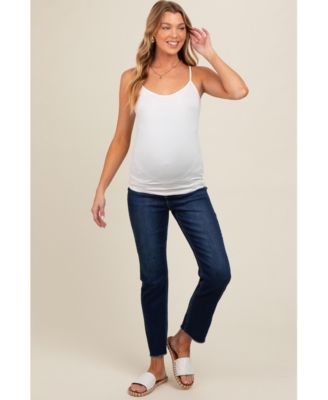 Maternity Navy Blue Cut Hem Slim Straight Jeans