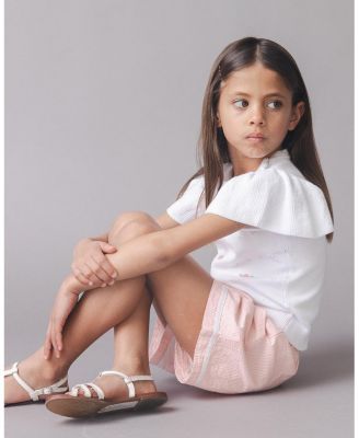 Girls Organic Ruffle Sleeve Pointelle Sweater