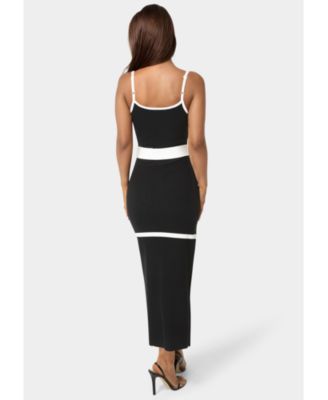 Women's Rib V-Neck Bodycon Maxi Dress with Belt