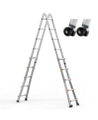17 ft Telescoping A-Frame Ladder, Compact Aluminum Multi-Function Extension Ladder, Collapsible Design, 330 lb Load Capacity