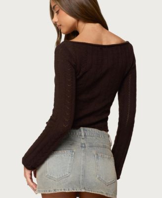 Women's Khari Keyhole Pointelle Knit Top