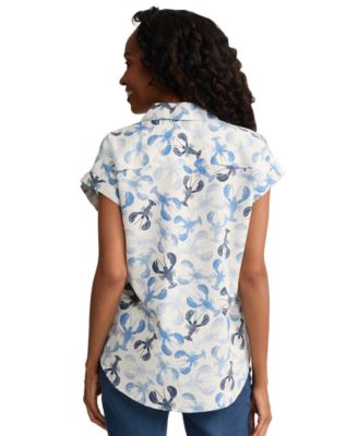 Petite Collared Short-Sleeve Tie-Front Linen Button Top