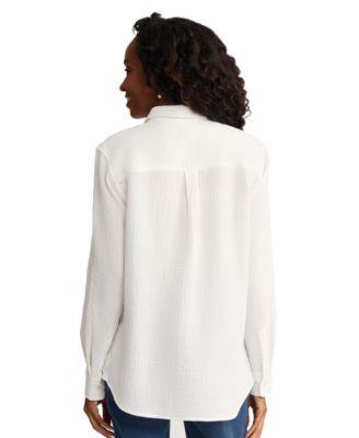Petite Long-Sleeve Button-Down Double Gauze Shirt