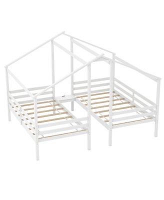 Bed Frames for Kids with Built-in Table & USB Port Guardrails