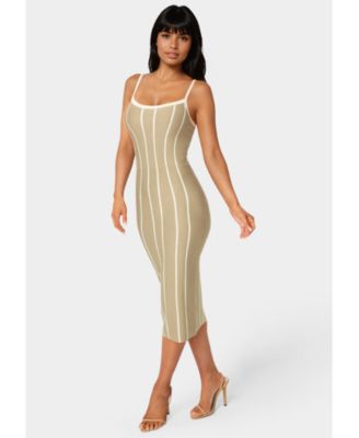 Women's Stripe Knit Bodycon Midi Dress