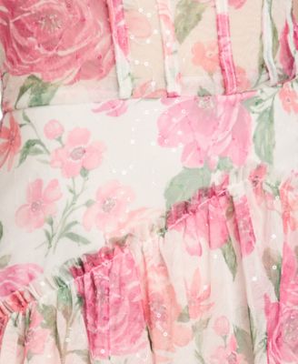 Juniors' Sequin Floral Corset Strapless Ball-Gown