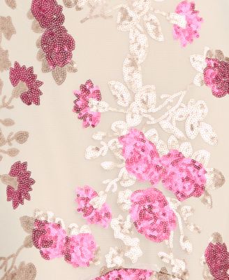 Juniors' Floral Beaded Long Gown