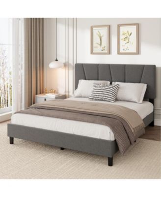 Platform Bed Frame for Kids, Linen Upholstered Headboard & Wooden Slats Support, Noise-Free Mattress Foundation/No Box Spring Needed