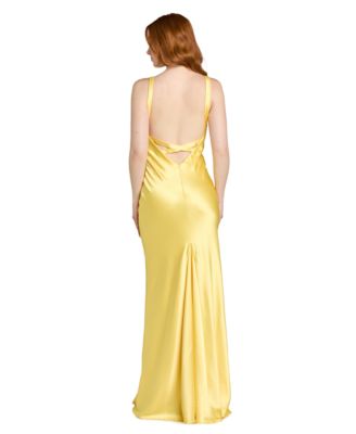 Juniors' Stretch V-Neck Bar Back Long Gown
