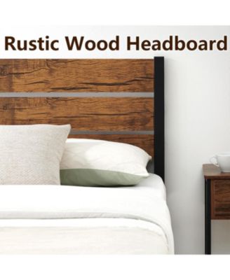 Rustic Bed Frame with Headboard,Metal Platform Farmhouse Bed Frame Slat,Sturdy Heavy Duty Bed Box Spring Needed