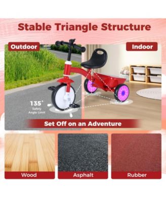 Toddler Tricycle with Glowing Wheels and 4-Level Adjustable Seat