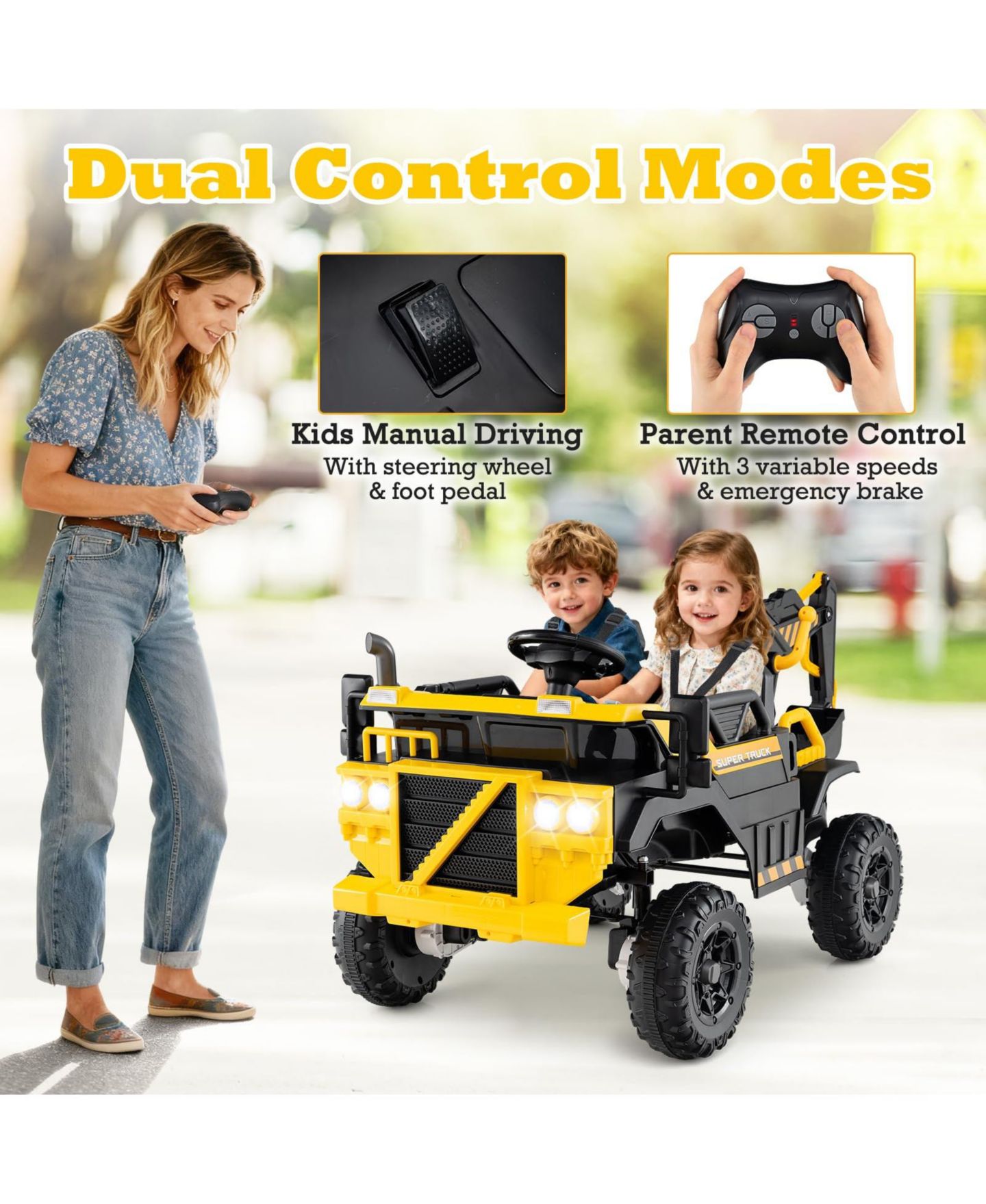 Детская игрушка Mecale 24V Ride On Excavator 4WD 2-Seater with Remote Control and Digging Arm, Ages 3+, цвет: Жёлтый — фото 4
