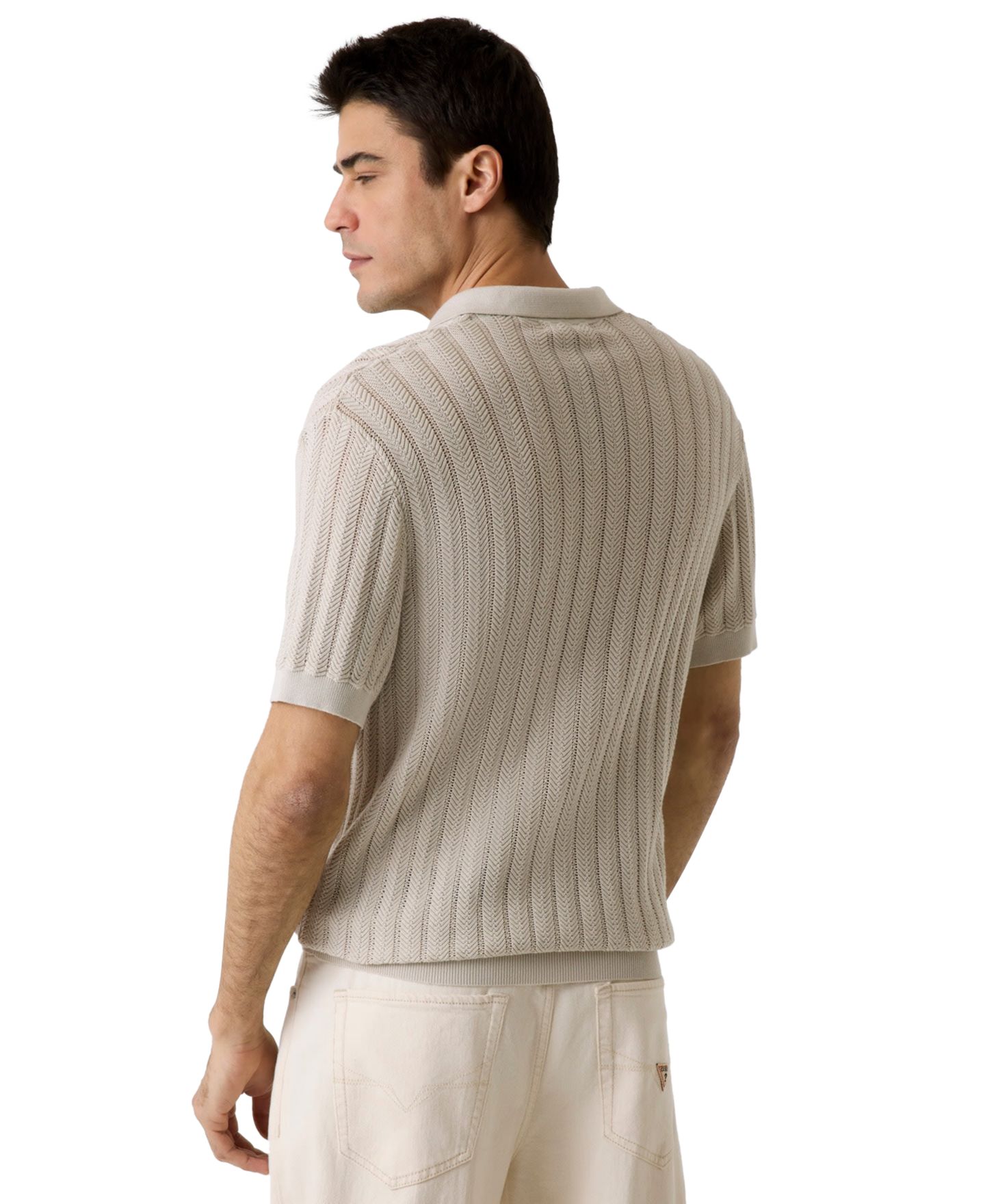 Мужской свитер GUESS Lonny Herringbone Regular-Fit Polo Sweater, цвет: Светлый дубовый — фото 3