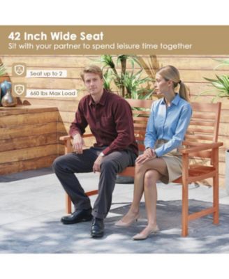 Outdoor 2-Seat Wood Loveseat with Slatted Seat Design
