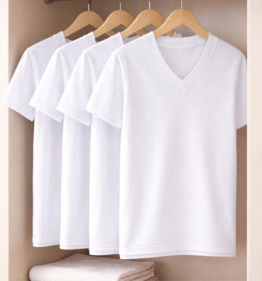Little Boys 4 Pack Cotton Rich V-Neck Short Sleeve Undershirts
