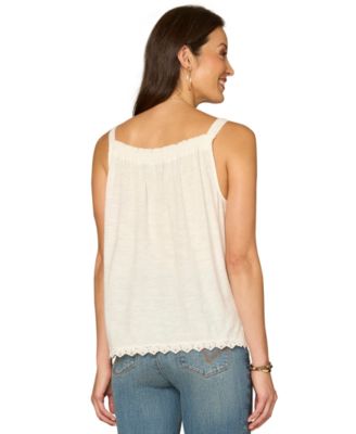 Petite Square Neck Embroidered Front Tank Top