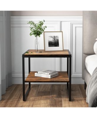 2PCS 2-Tier End Side Sofa Coffee Table 20'' Square Table for Living Room Bedroom