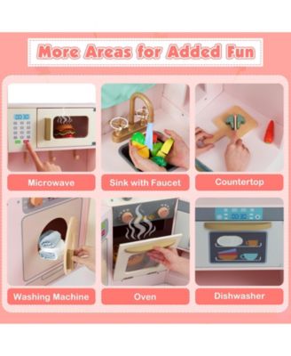 Corner Kitchen Toys with Lights & Sounds, Pull-Out Trash Can & Stove for Kids