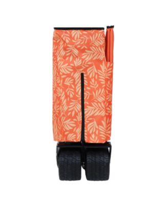 Outdoor Storage Collapsible Foldable Wagon Cart with All Terrain Wheels, Drink Holders, Brakes, Side Pocket and Picnic Mat