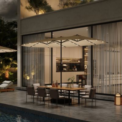 15 ft. Double Sided Umbrella Outdoor Patio Umbrella with 36 LED Solar Lights, Base and Sand Bag