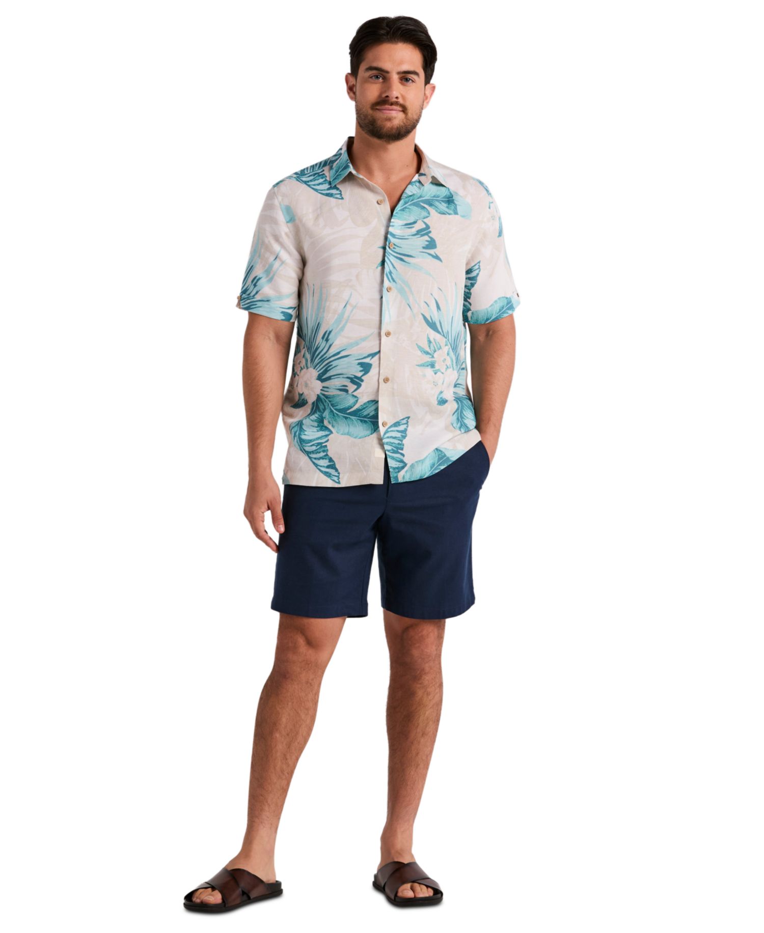 Men's Linen Blend Palm Print Shirt