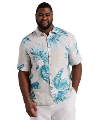 Men's Big & Tall Linen Blend Palm Print Shirt