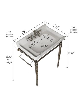 28" Bathroom Console Sink with Vanity, Wall Mounted Basin & Silver Stainless Steel Legs, Towel Bar Included-Sillysis