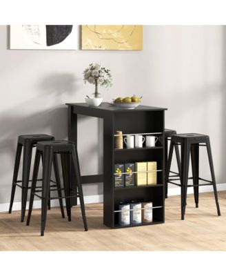 Bar Table Counter Height Dining Table with 3-Tier Storage Shelves