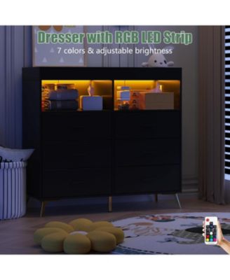 Dresser for Bedroom with 6 Drawers, Multi-Functional Nursery Dresser with LED Lights & Charging Station