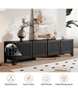 Modern TV Media Console with Leather-Wrapped Doors and Cabinet Storage