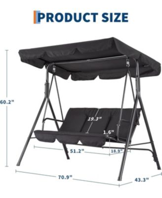 3-Seat Patio Swing Chair with Adjustable Canopy and Thick Waterproof Cushions, Outdoor Steel Frame Porch Swing for Garden, Lawn, Backyard