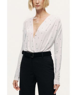 Women's Embellished V-Neck Long-Sleeve Bodysuit