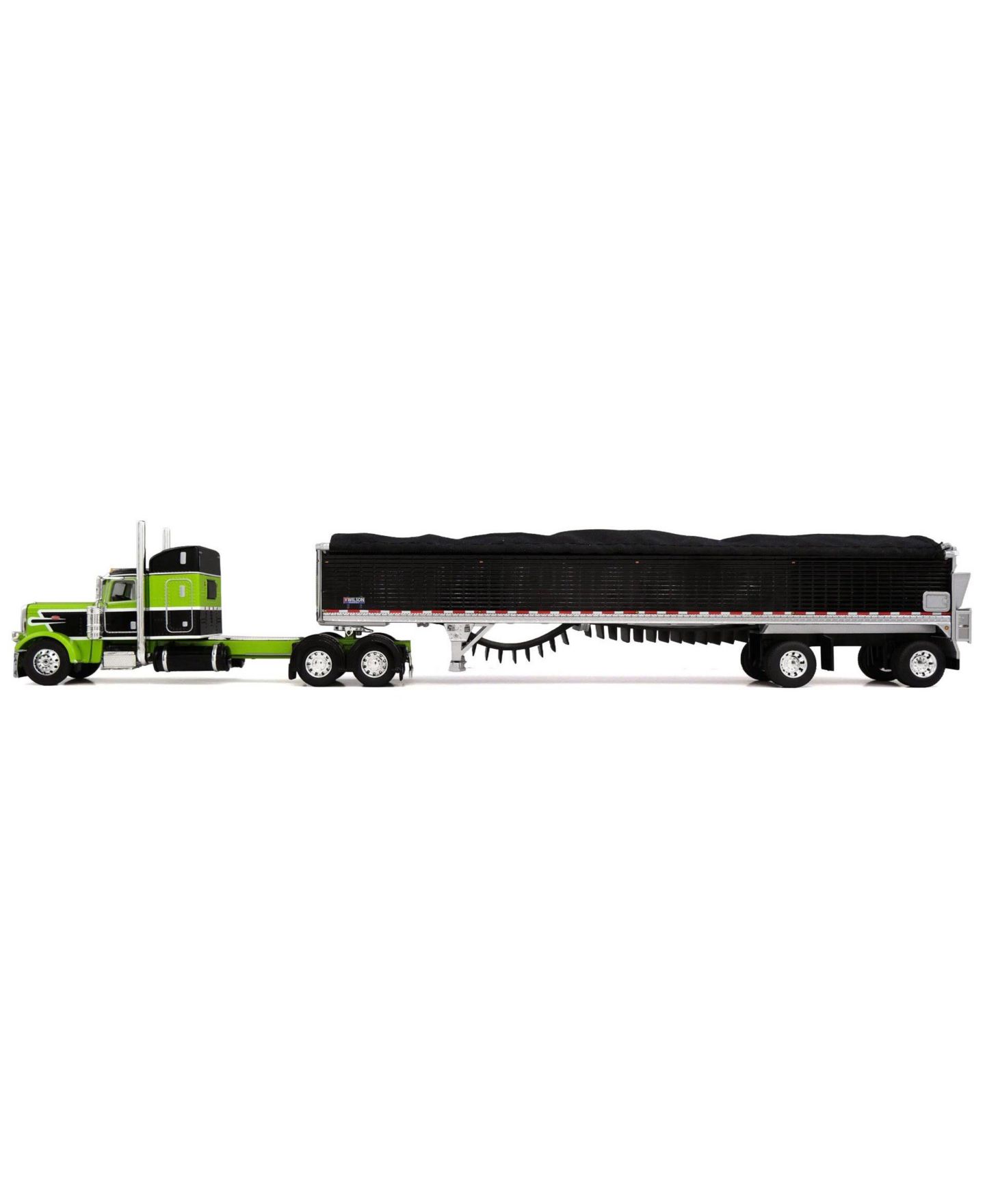 Детские игрушки First Gear 1/64 Scale Peterbilt 389 Sleeper Cab Semi Truck with Wilson Patriot Belt Trailer Collectible Toy Vehicle, 2-Piece Set — фото 1