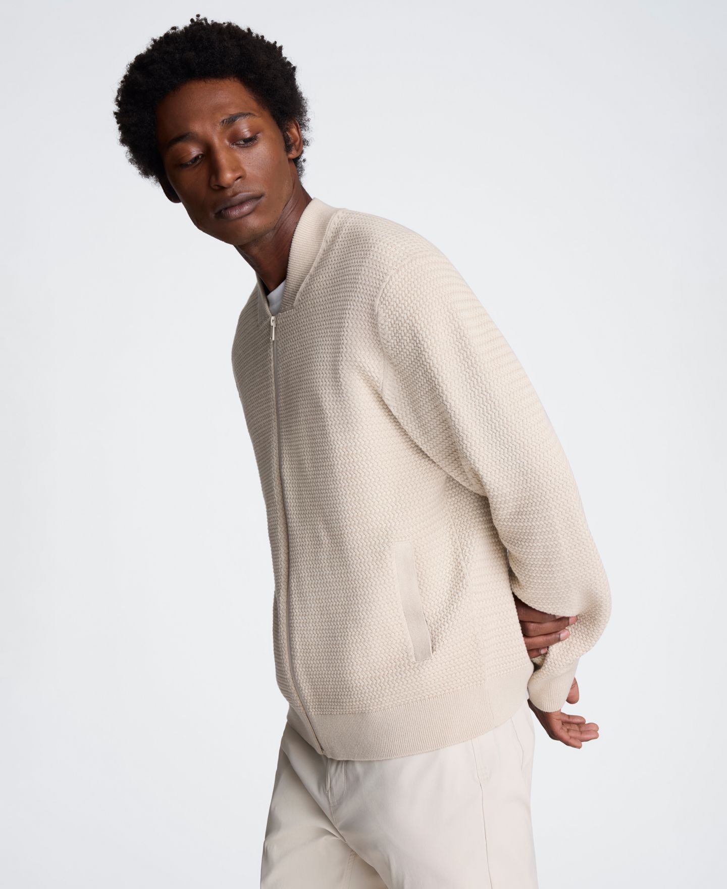 Мужской свитер Kenneth Cole Slim-Fit Bomber, цвет: Кремовый — фото 3