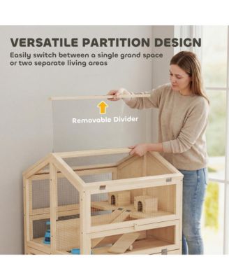 Wooden Hamster Cage 3 Tier with Pull-Out Tray, Hut, Seesaws, Ramps