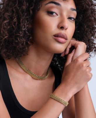 Women's Chequerboard Link Gold Tone Stainless Steel Necklace