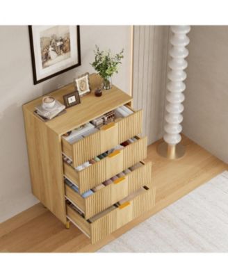 Fluted Dresser for Bedroom with 4 Drawers, 36.9" Tall Modern Chest of Drawers with Metal Handle