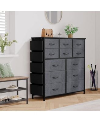 12 Drawer Fabric Steel Frame Wood Top Dresser with Side Pockets and Hooks