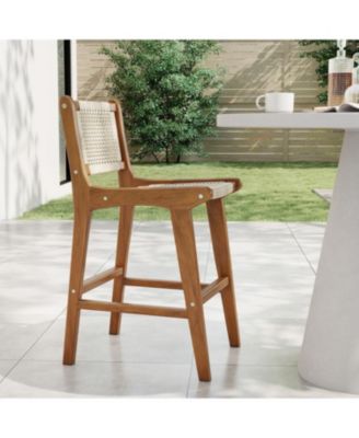 Patio Counter Height Bar Stool with Durable Teak Wood Frame