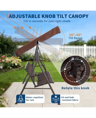 Porch Swing with Adjustable Canopy for Adults 3-Seat Outdoor Waterproof Textilene & Steel Frame Patio Swing Bench for Backyard Garden